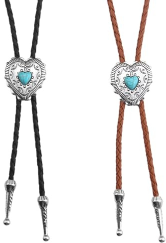 QIIIMSLSS Elegante Bolo-Krawatte mit Herz-Anhänger geschnitzte Krawatte Westernkette coole Bolo-Krawatte Western-Cowboy-Kostüm