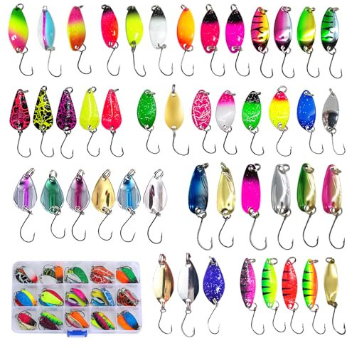 46 Stück Forellenköder, Spoons Forelle Set, Spinner Angeln Angelzubehör 2g / 2.5g / 3g / 3.2g / 3.5g / 4.5g /5g, Angelköder, Blinker Forellen Köder mit Box für Hecht, Zander, Barsch, Forelle
