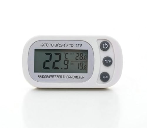kühlschrankthermometer, kühlschrank thermometer innen, thermometer kühlschrank, Digitale Gefrierschrank Thermometer, Wasserdichte Refrigerator Thermometer, Max/Min, Haken, LCD-Anzeige(Weiß)