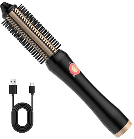 Kabellos Hot Brush Rundbürste 38 mm, Kabellos Thermal Brush, Thermo Brush, 3 in 1 Stylingbürsten mit Lockenbürste, Hot brush, Hot Comb.Professional Kabellos Wärmebürste for Travel (Gold)