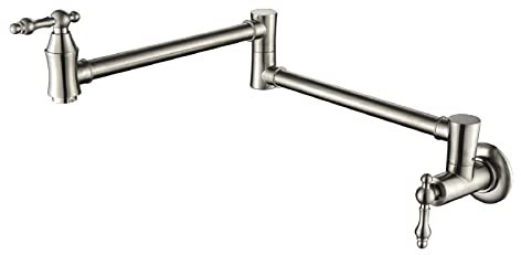 YVZDHNSFY Klappbarer Wasserhahn, Topffüller-Wasserhahn, Wandmontage, massives Messing, klappbarer Wasserhahn for Küche, Restaurant, Spüle, mit Doppelgelenk, Schwenkarm, Einzelloch, Zwei Griffe, Co