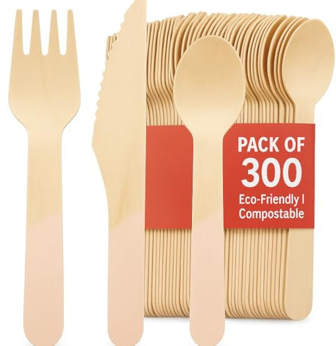 300Ppcs Wooden Cutlery Set – Disposable, Biodegradable & Eco-Friendly | Forks, Knives & Spoons for Parties, Picnics – Plastic-Free | XpressPak