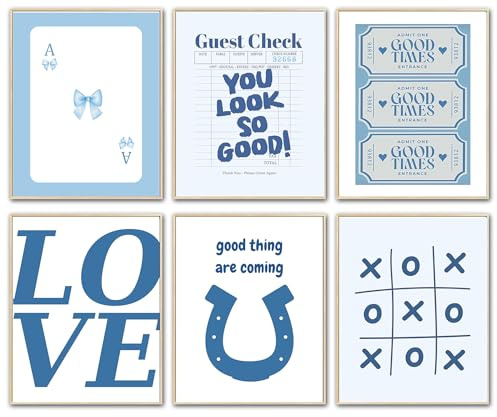 WINDVALE Valentinstag Wandkunst Poster Set 6 Stück Blau und Weiß (Style_4)