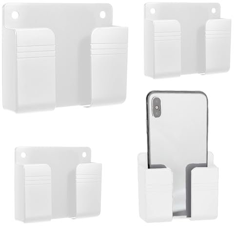 4 Pièces Support Mural pour Téléphone Portable avec Adhésif, Support Mural pour Téléphone Portable, Boîte de Rangement pour Télécommande, pour Lit de Douche Etanche, Table de Chevet, Blanc