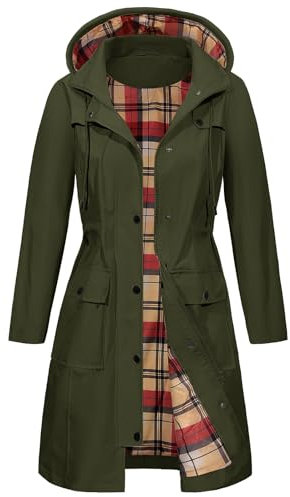 heekpek Veste Femme Imperméable à Capuche Longue Manteau de Pluie Femme Legere Trench Capuche Femme Poncho Pluie Impermeable Coupe Vent Printemps Été Automne, Vert militaire, M