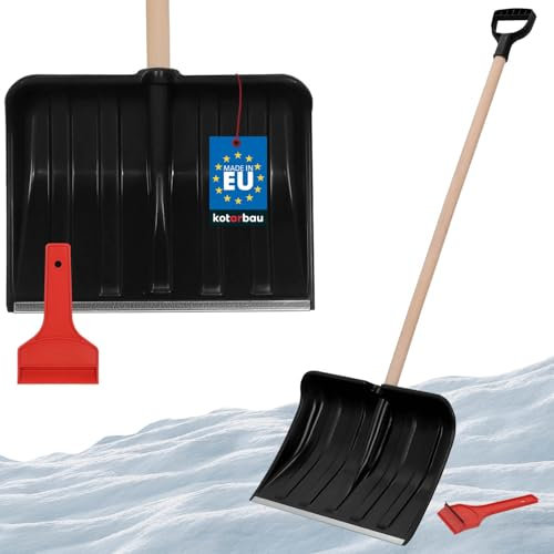 KOTARBAU® Set Schneeschaufel für Auto 40 cm mit Holzstiel 131 cm + Eiskratzer Auto Set Schneeschieber für Auto zur Schneeräumung Scheibenkratzer Auto mit Gummilippe Snow Shovel Car