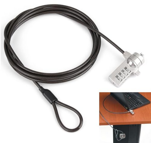 Laptop Lock with T-Bar Locking Mechanism 4 Digit Password Protection and 1.8m High Hardness Cut-Resistant Steel Cable Anti-Theft Protection Security Cable Combination Lock