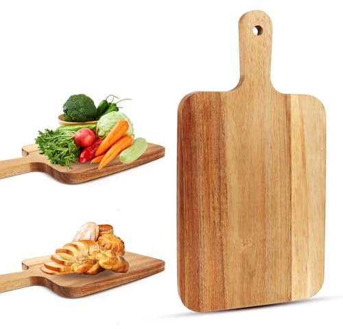 Tagliere in legno con manico, tagliere in legno da cucina, tagliere in legno di acacia per pane, formaggio, bistecca, teglia per pizza