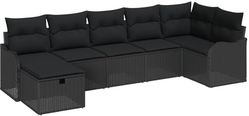 vidaXL Garten-Sofa-Set 7 pcs Schwarz 287.5 x 122.5 x 85 cm Poly Rattan, Modernes Garten-Sofa-Set, Modulares Design, Abnehmbare Kissen, UV-beständige Materialien, Stylische Outdoor-Lounge