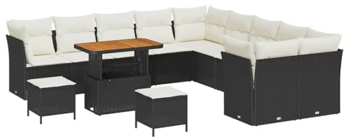 vidaXL Modulares Outdoor-Sofa-Set mit Kissen in Schwarz und Cremeweiß – 6-Sitzer Gartenlounge Möbel, verstellbare Füße, Sitzmöbel für die Terrasse, modernes Patio-Essen im Freien, entspannendes Dekor