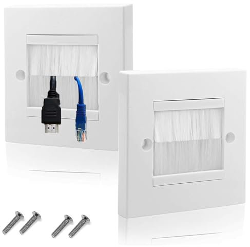 2 Pack Brush Wall Plate, Cable Entry Cover, Wall Cable Cover, Single Gang Brush Panel for Covering Outlets, Receptacles and Tidying Cords for Cables