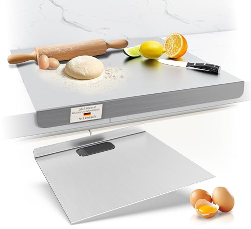 Edelstahl Schneidebrett, Arbeitsplatte Knetbrett Edelstahl Für Kneten & Backen, Küchenplatte, Nudelbrett, Backbrett, Teigbrett mit Anschlagkante, Schneidebretter Metal zum Kneten Küche (50X70cm)