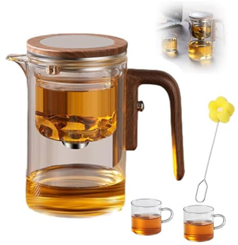 Enchanti Théière magique, théière de sorcellerie, thé enchanté, théière de sorcellerie avec passoire pour thé en vrac, théière de sorcellerie (transparente avec deux tasses, 600 ml)