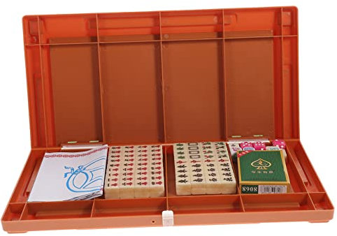 HEALSOPTHY 1 Satz Tragbares Mahjong Set für Reisen Kompaktes Brettspiel mit Eingravierten und Aufbewahrungsbox für Partys und Familienunterhaltung Leicht und Handlich