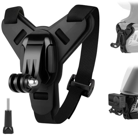 Adiwo Motorradhelm Kinnhalterung, Action Kamera Motorrad Helm Kinnriemenhalterung, rutschfest Motorrad Helmhalterung Befestigungsvorrichtung für DJI Osmo GoPro, etc, mit Verlängerungs-J-Haken-Halter