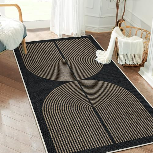 Capslpad Korktapp, 80 x 150 cm, jute-look, naturlig, tvättbar, svart, brun, halksäker, för korridor, kök, sovrum, balkong