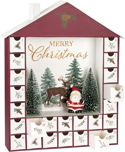 BRUBAKER Adventskalender zum Befüllen - Haus 2026 - DIY Weihnachtskalender | mit Keramik Weihnachtsmann - Kalender mit 24 Türchen für Gutscheine, Süßigkeiten und andere Überraschungen - 44 cm