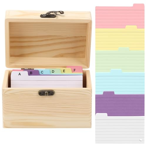 GeluEla Karteikarten Box, Holz-Rezeptbox mit Karten, Rezeptbox aus Holz mit Karten 15 * 10 * 10.4CM, inklusive 150 Karteikarten, robuste Karteikartenbox für Küche, Hochzeit und Brautparty