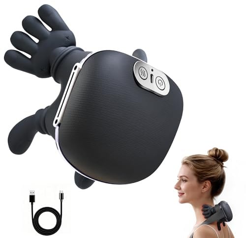 yorraka Shiatsu Masseur Cervicales et Cou Chauffant, Sans Fil | Main Massante Nuque 3 Niveaux de Massage | 2 Niveaux de Température | Appareil Massage avec Chaleur | Rechargeable