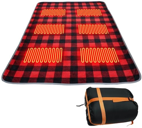 USB Heated Sleeping Mat, 3-Level Adjustable Temperature Camping Heating Pad with 6 Heating Zones, Waterproof Electric Warm Sleeping Bag Liner for Cold Weather Hiking Backpacking