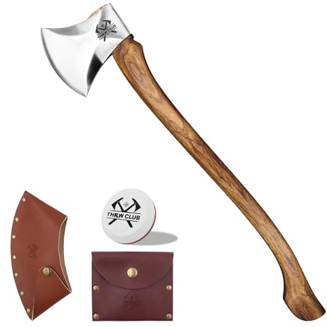 THRWCLUB 32.6 Inch Professional Wood Splitting Axe, Wood Chopping Axe with Hickory Wood Handle and Leather Sheath, Felling Ax, Sporting Axes, Racing Axes for Timbersports - Head 6 lbs