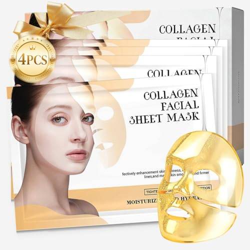 4 Piezas Silk Peptide Intensive Gold Mask, Máscara hidratante para piel de vidrio, Con oro de 24 quilates, para Hidratación, Antiarrugas, Reafirmante e Hidratante