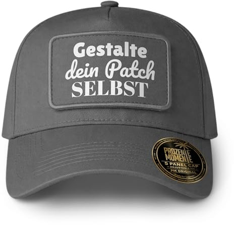 Personalisierte Cap mit Patch - 5 Panel Baseball Cap mit abnehmbarem Klett-Patch und verstellbarem Snapback-Verschluss Unisex – Party Accessoire für Malle, Festival, Urlaub, lustige Caps