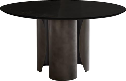 DELIFE Esszimmertisch Adenza Rund Marmor Schwarz Silber 140x140 cm Metall Black Antique