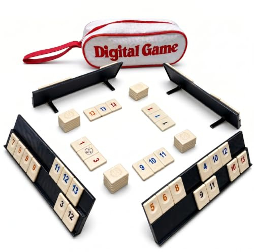 WYSWYG Rummy Cup Reisespiel – Romme Set mit 106 Spielsteinen & 4 Racks | Gesellschaftsspiel für 2–4 Spieler | Kompakt inkl. Leinentasche & Anleitung | Reisen & Geschenk