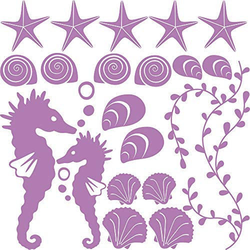 GRAZDesign Wandtattoo Bad Muschel & Seepferdchen Set Wandaufkleber Maritime Deko wasserfest - 042 flieder