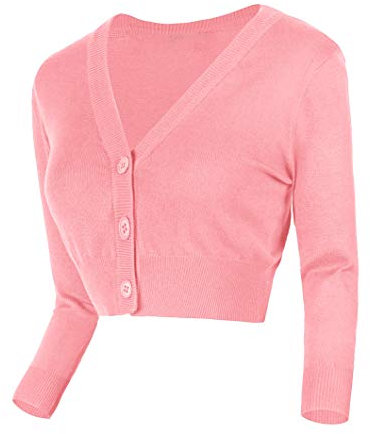 Urban GoCo Femmes Cardigan en Tricot Pull à Manches 3/4 en V-Col Boléro Blouson Gilet avec Boutons Rose L