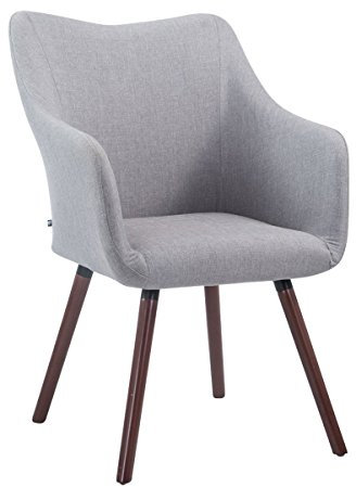 CLP Retrostuhl MCCOY V2 mit hochwertiger Polsterung und Stoffbezug I Esszimmerstuhl mit Armlehne I Polsterstuhl mit Holzgestell, Farbe:grau, Gestell Farbe:walnuss