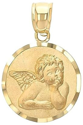 Ioka 14K Solid Yellow Gold Guardian Angel Cherub Pendant – Catholic Religious Charm Jewelry for Men & Women – Small (15mm x 10mm)