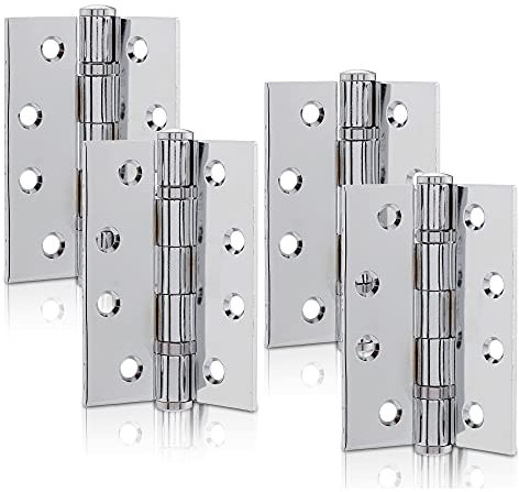 XFORT 4 inch (100mm) Polished Chrome Ball Bearing Hinges, Steel Door Hinge for Wooden Doors (2 Pairs)