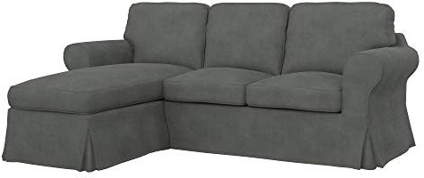 Soferia Kompatible Ersatzbezug fur EKTORP 2er-Sofa mit Recamiere, Stoff Majestic Velvet Grey (FLECKENABWEISEND und WASSERABWEISEND), Grau