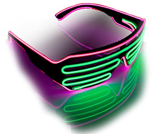 The Glowhouse - Partybrille im Shutter-Stil - mit EL-Kabel - Neonfarben - Rosa/Grün