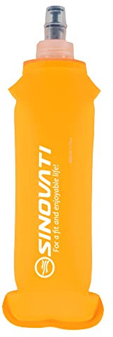 SINOVATI TPU faltbare Trinkflaschen, Soft Flask, Wasserflasche BPA-Frei Sportflasche für Trinkrucksack, Fahrrad, Wandern, Joggen, Trekking, Camping und Klettern (Orange, 500ml)
