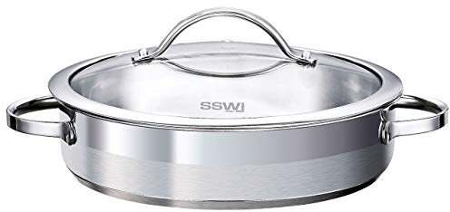 SSW Pulpo Servierpfanne mit Glasdeckel, Edelstahl Ø 24 cm oder Ø 28 cm, Größe:Ø28cm