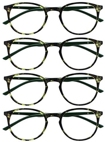 OPULIZE Met lesebrille 4er Pack Schlank Runder Rahmen Federscharniere Kratzfest Grün Schildpatt Solide Bügel Herren Damen RRRR60-6 +3.00