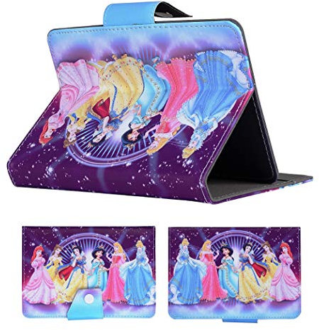 Princesses Love Purple - Six Disney Princess Cartoon children kids Universal Case - Tablet Cover / 8 inch Tab - 8 Size compatible with ANY Model Samsung Android Ipad Amazon kindle etc