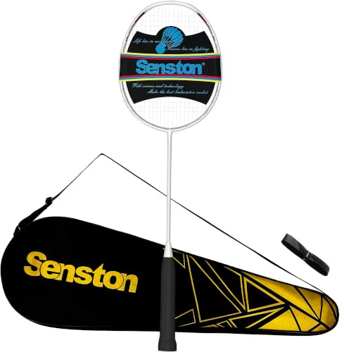 Senston N80 Ultraleicht Graphit Badmintonschläger mit Schlägertasche | Badminton Schläger, Graphit Carbon, Isometrische Kopfform, T-Joint Stabil, Ultraleicht 5U, Mit Griffband, Für Einsteiger