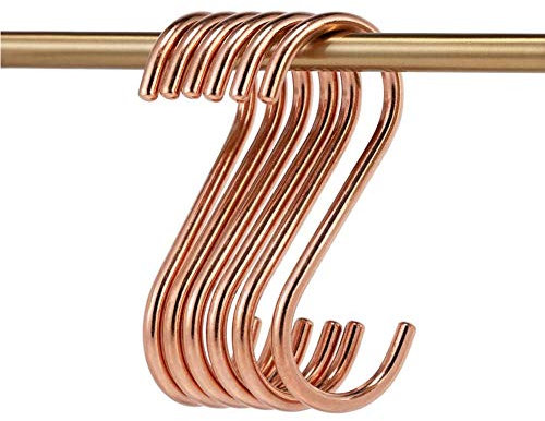 WEKBOSS 8 Pieces Copper S Hook Rose Gold Brass S Hooks for Hanging Pot Rack Pan 3.7In Heavy Duty Kitchen Garden Shower Purpose Storage Hooks Hangers(for 0.94 Rod)
