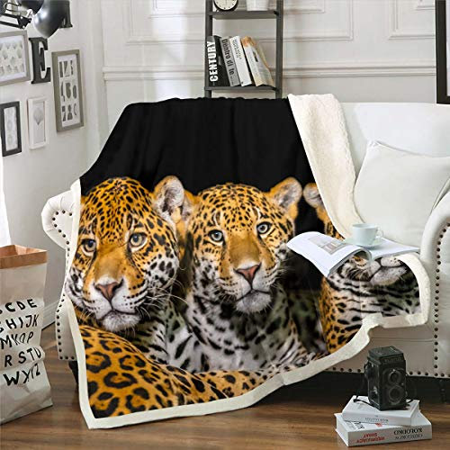 Loussiesd Leopard Wohndecke Cheetah Print Flanell Fleecedecke für Schlafsofa Couch 3D Wild Animal Pattern Decke Atmungsaktives Wildlife-Thema Flanell Fleecedecke Raumdekor Kuscheldecke 130x150cm