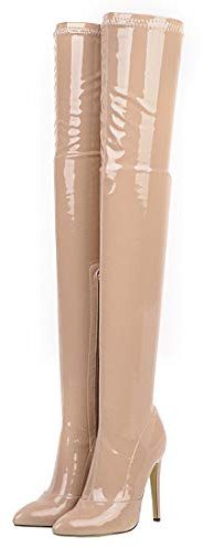 Etebella Damen Lackstiefel Overknee Sexy Stiletto High Heels Spitze Thigh Boots mit Reißverschluss Abend Partykleid Schuhe