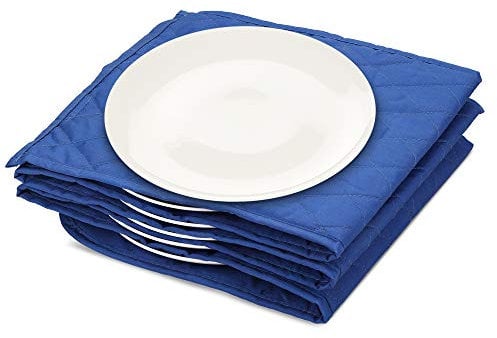 Navaris Electric Plate Warmer - 10 Plate Blanket Heater Pockets for Warming Dinner Plates to 74 Degrees in 10 Minutes - Blue Compact Folding Design