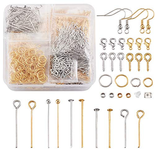 PandaHall - Kit di 2920 accessori per la creazione di gioielli con gancio per orecchini, anello di apertura, perno a vite, perno a testa, orecchini posteriori, chiusura a moschettone, perline a