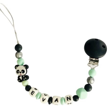 Attache tétine panda menthe et noir