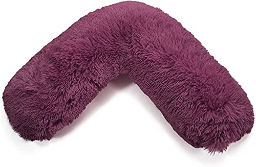 NIGHTZONE Teddy Bear V Shaped complete pillow or Case for support Maternity, Neck, Back, Soft Warm Plush Cosy Fleece Cover (Teddy Cuddles Plum, Complete Pillow)