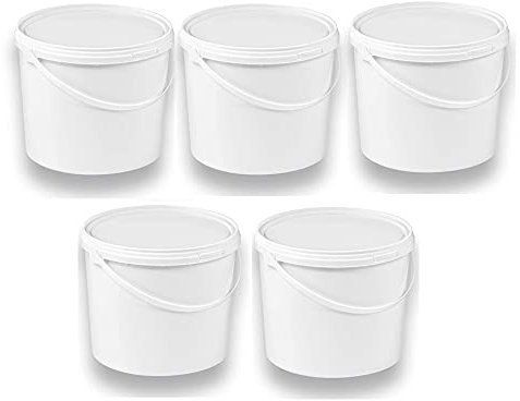 Silplast Lot de 5 seaux de 5 litres avec couvercle blanc - Lot de 5 seaux à lait/stockage empilables - Seau à miel - En plastique alimentaire - Pour farine - Seau à eau