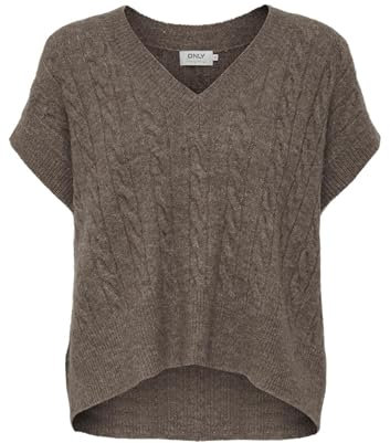 ONLY Damen Pullunder Strickpullunder ONLMELODY XS S M L XL Beige Braun V-Neck, Größe:L, Farbe:Caribou Melange 15249328